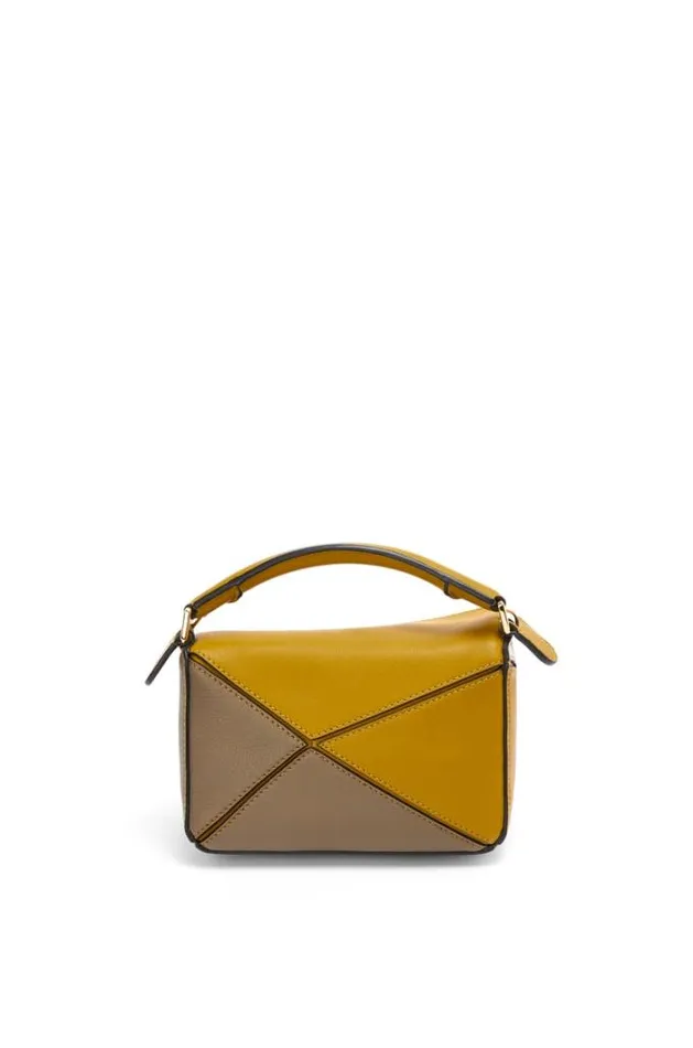 Loewe Mini Puzzle Bag In Classic Calfskin Ochresoft White Women Crossbody Bags