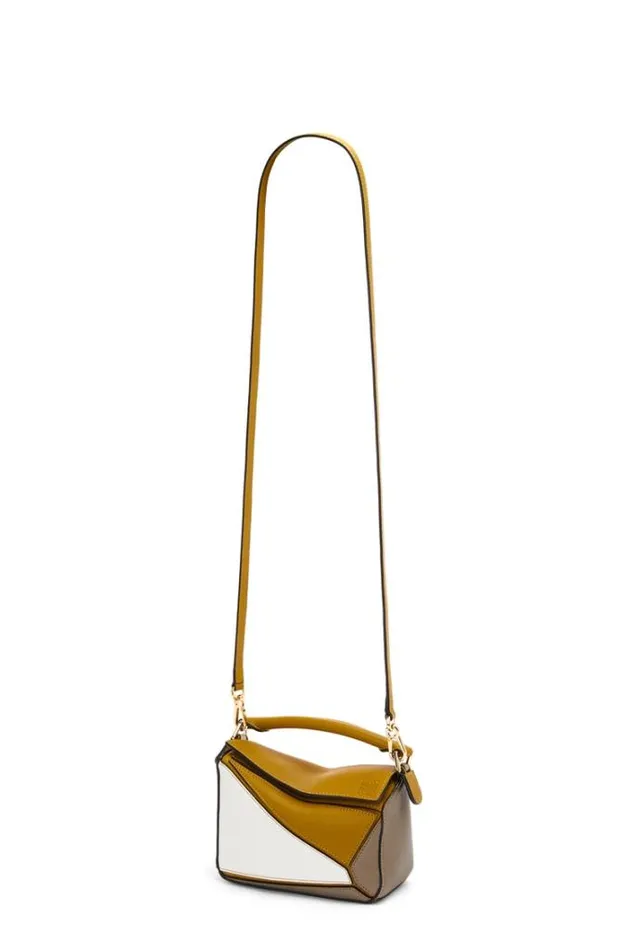 Loewe Mini Puzzle Bag In Classic Calfskin Ochresoft White Women Crossbody Bags
