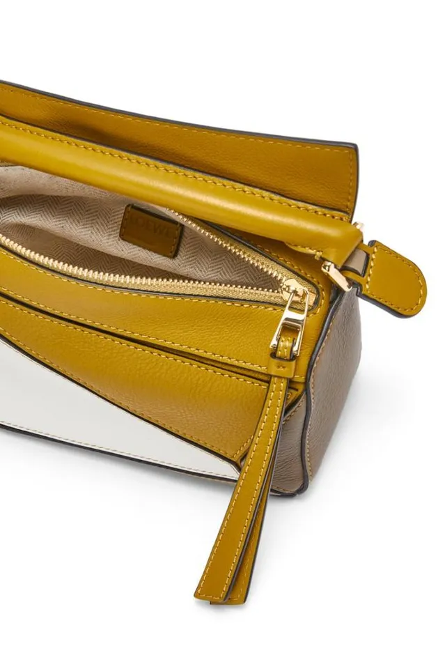 Loewe Mini Puzzle Bag In Classic Calfskin Ochresoft White Women Crossbody Bags