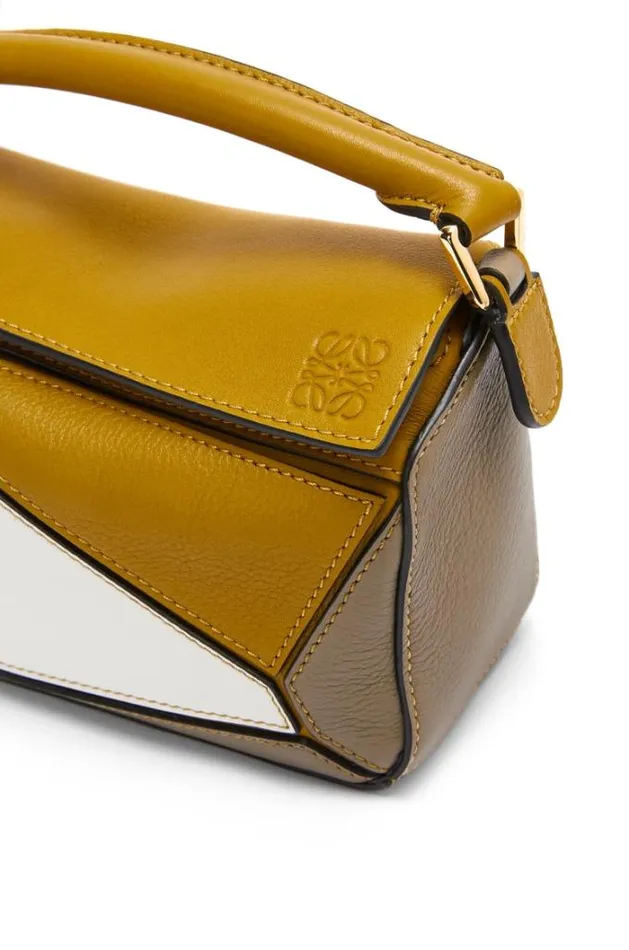 Loewe Mini Puzzle Bag In Classic Calfskin Ochresoft White Women Crossbody Bags