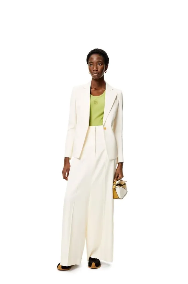 Loewe Mini Puzzle Bag In Classic Calfskin Ochresoft White Women Crossbody Bags