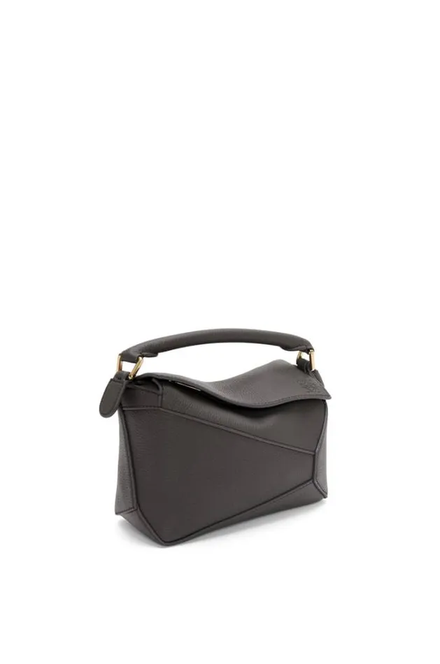 Loewe Mini Puzzle Bag In Soft Grained Calfskin Dark Grey Women Shoulder Bags