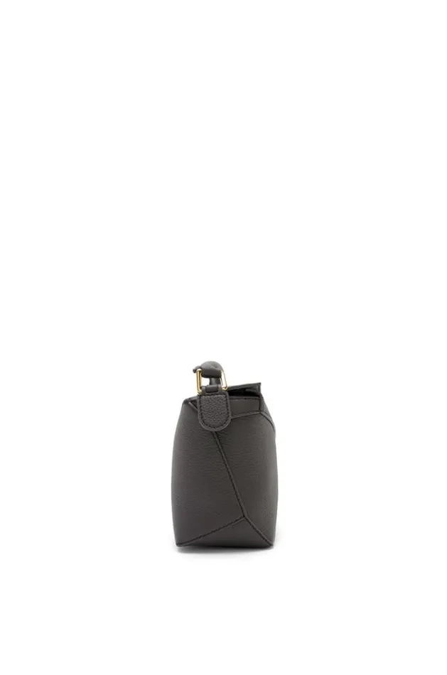 Loewe Mini Puzzle Bag In Soft Grained Calfskin Dark Grey Women Shoulder Bags