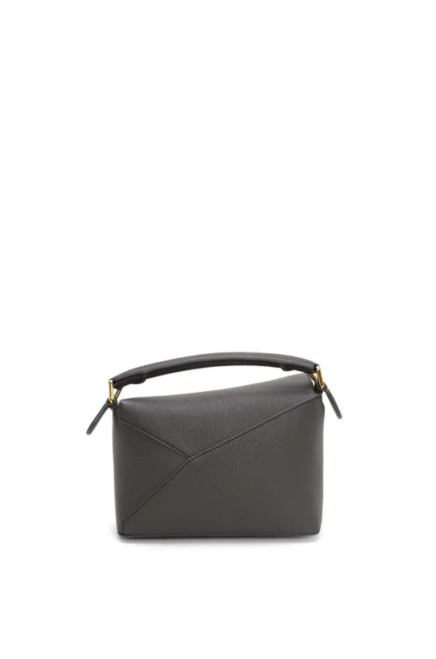 Loewe Mini Puzzle Bag In Soft Grained Calfskin Dark Grey Women Shoulder Bags