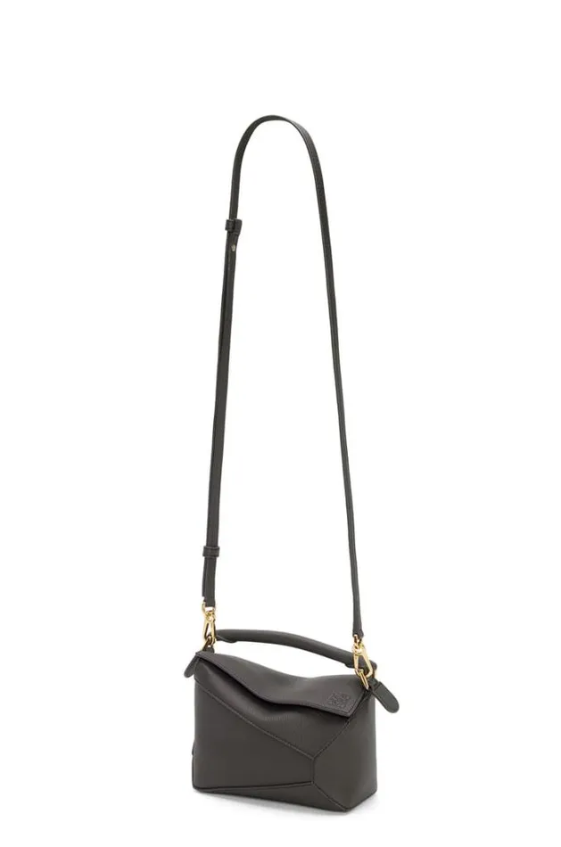 Loewe Mini Puzzle Bag In Soft Grained Calfskin Dark Grey Women Shoulder Bags