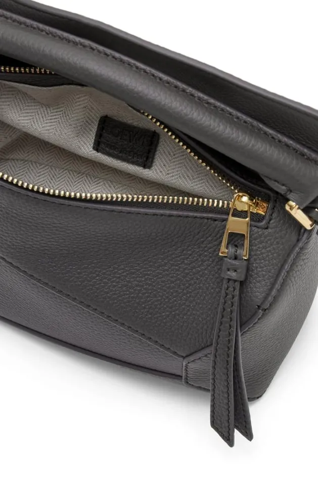 Loewe Mini Puzzle Bag In Soft Grained Calfskin Dark Grey Women Shoulder Bags