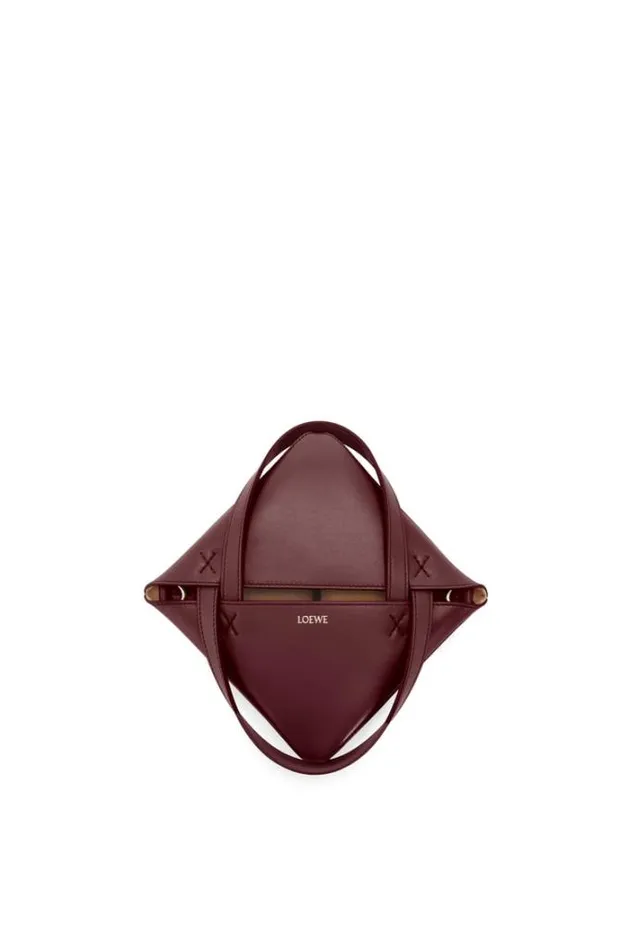 Loewe Mini Puzzle Fold Tote In Shiny Calfskin Dark Burgundy Women Mini Bags