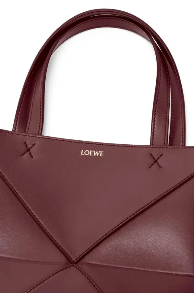 Loewe Mini Puzzle Fold Tote In Shiny Calfskin Dark Burgundy Women Mini Bags
