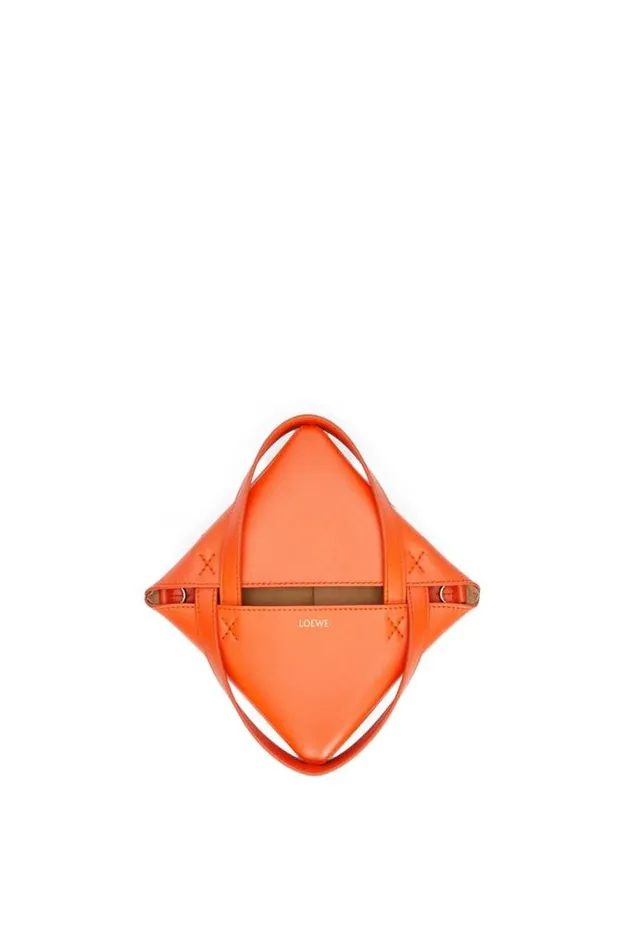 Loewe Mini Puzzle Fold Tote In Shiny Calfskin Vivid Orangeburgundy Women Tote and Top Handle Bags