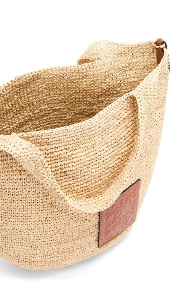 Loewe Mini Slit Bag In Raffia And Calfskin Naturaltan Women Baskets