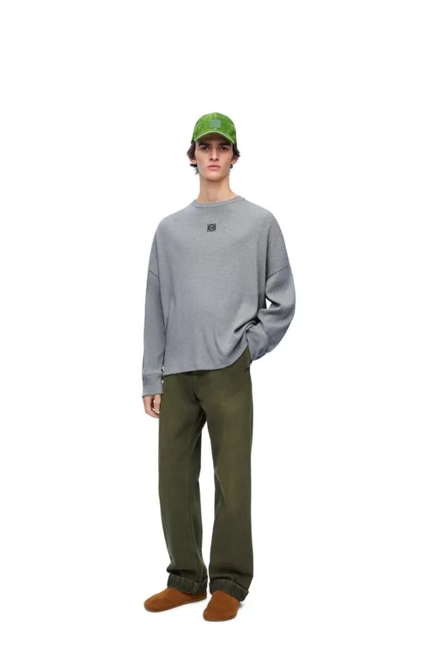 Loewe Oversized Fit Long Sleeve Tshirt In Cotton Grey Melange Men Tshirts
