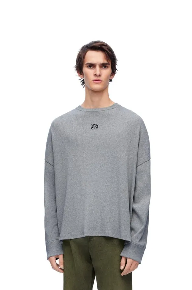 Loewe Oversized Fit Long Sleeve Tshirt In Cotton Grey Melange Men Tshirts