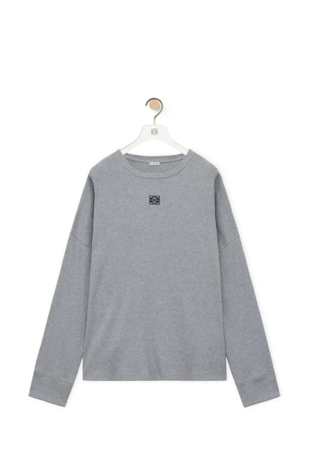 Loewe Oversized Fit Long Sleeve Tshirt In Cotton Grey Melange Men Tshirts