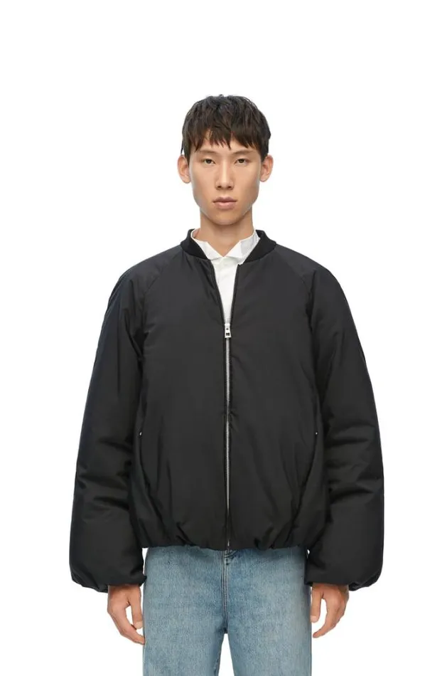 Loewe Padded Bomber Jacket In Technical Cotton Black Men Coats and Outerwear