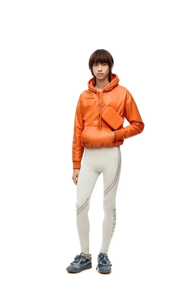 Loewe Padded Hoodie In Nappa Lambskin Orange Men Coats and Outerwear