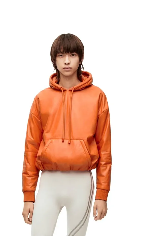 Loewe Padded Hoodie In Nappa Lambskin Orange Men Coats and Outerwear