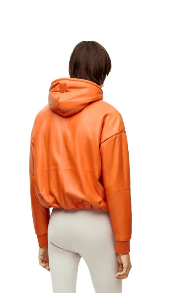 Loewe Padded Hoodie In Nappa Lambskin Orange Men Coats and Outerwear