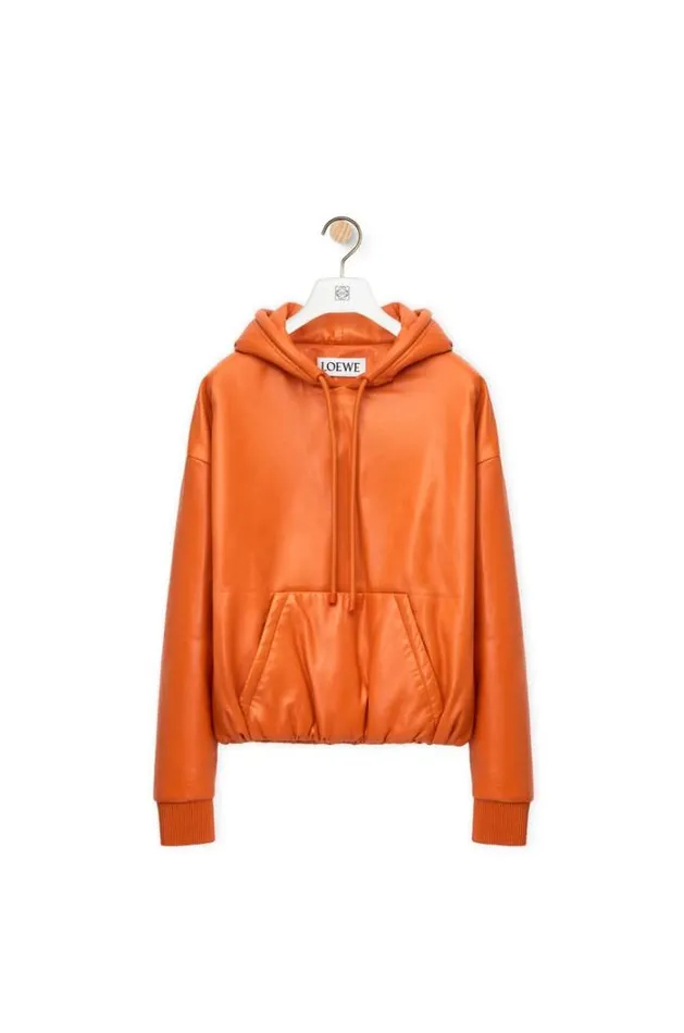 Loewe Padded Hoodie In Nappa Lambskin Orange Men Coats and Outerwear