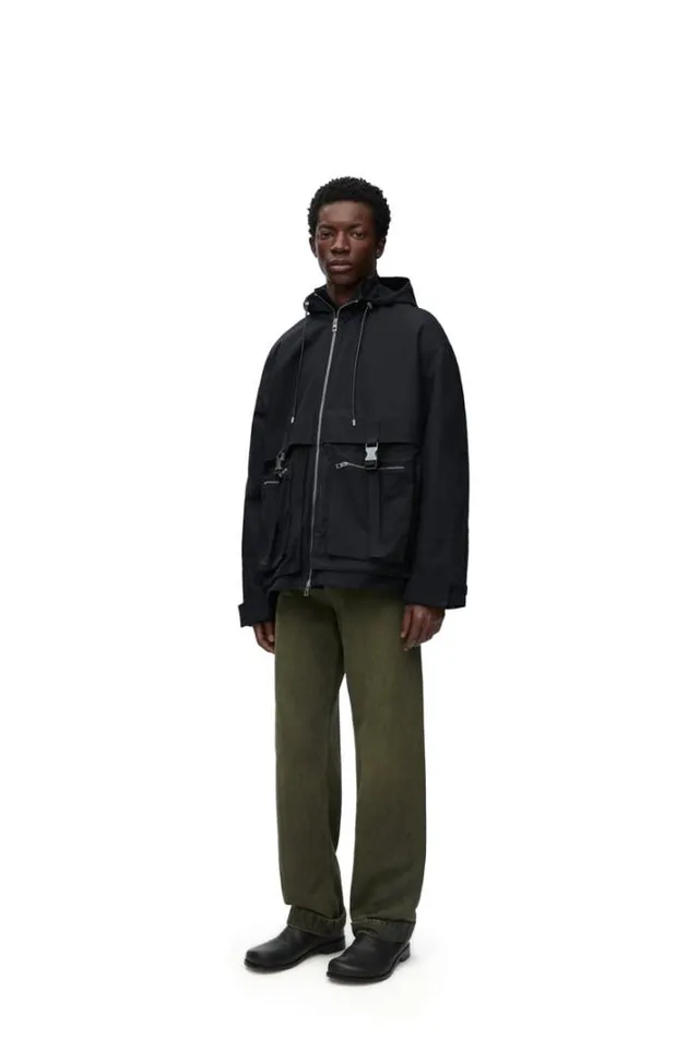 Loewe Parka In Cotton Black Men Coats and Outerwear