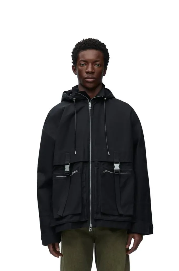 Loewe Parka In Cotton Black Men Coats and Outerwear
