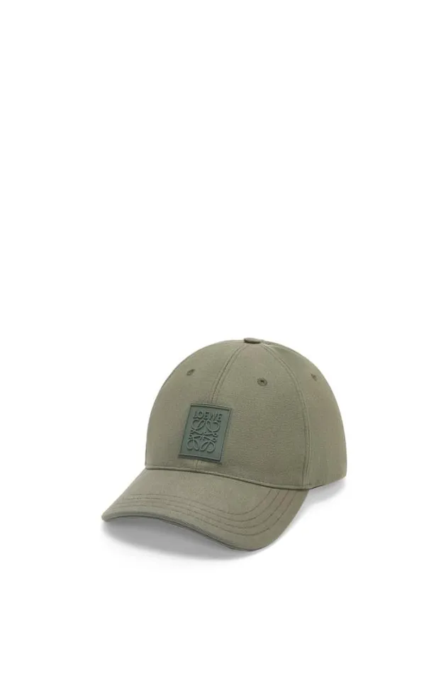 Loewe Patch Cap In Canvas Khaki Green Men Hats and Beanies