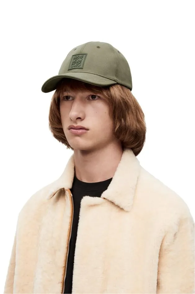 Loewe Patch Cap In Canvas Khaki Green Men Hats and Beanies