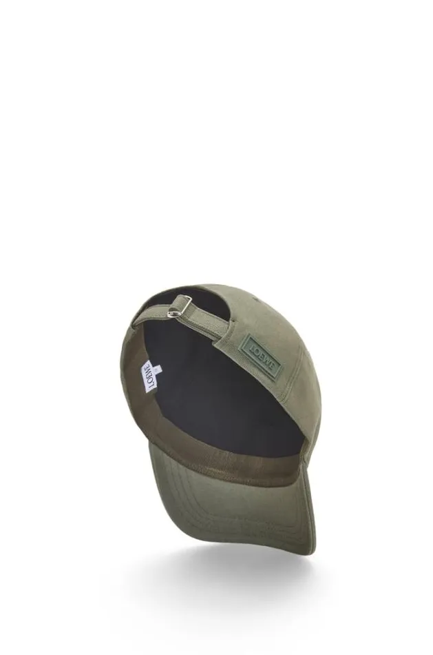 Loewe Patch Cap In Canvas Khaki Green Men Hats and Beanies