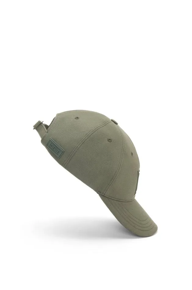 Loewe Patch Cap In Canvas Khaki Green Men Hats and Beanies
