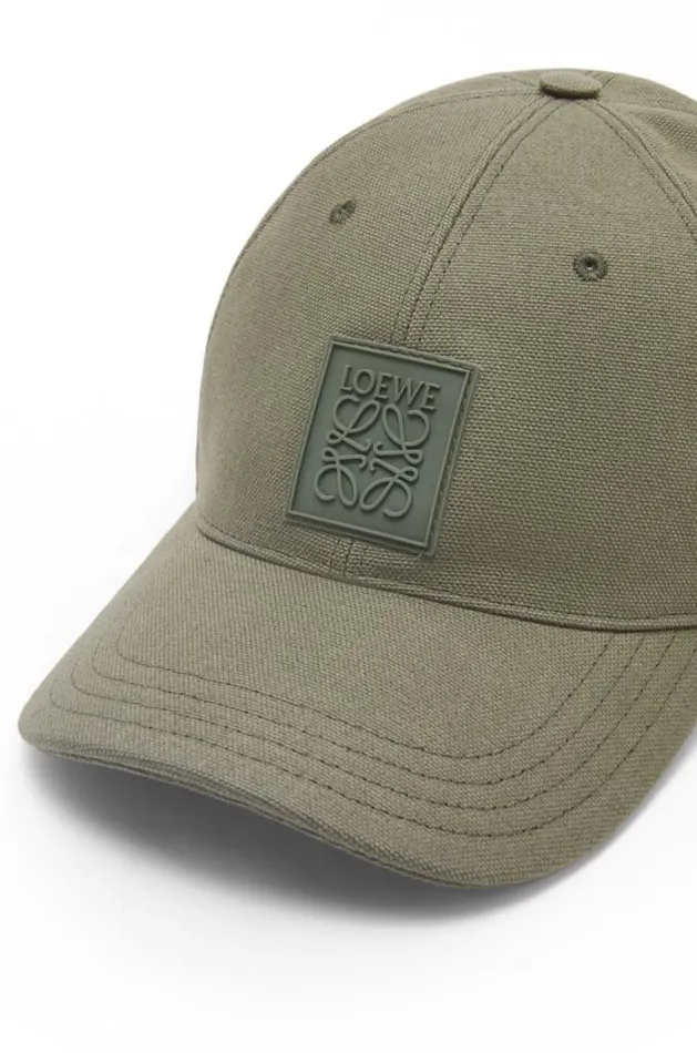 Loewe Patch Cap In Canvas Khaki Green Men Hats and Beanies