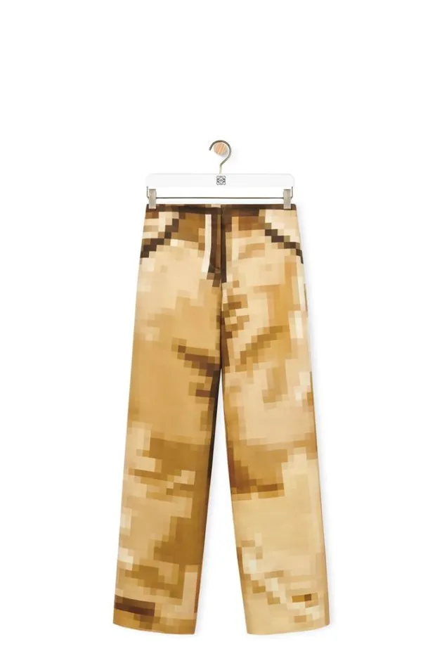 Loewe Pixelated Trousers In Silk Camelmulticolor Women Trousers and Shorts
