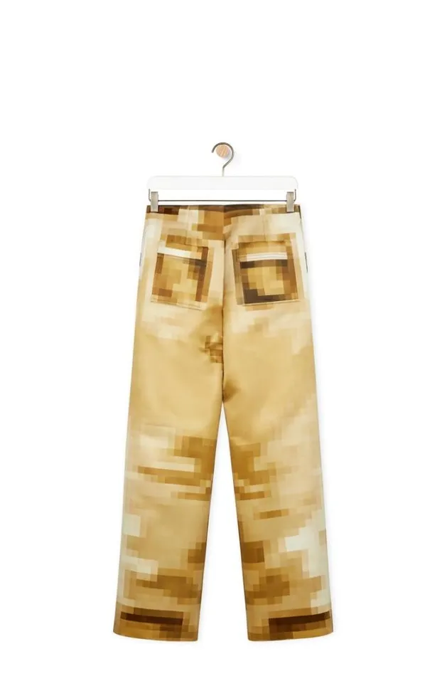 Loewe Pixelated Trousers In Silk Camelmulticolor Women Trousers and Shorts