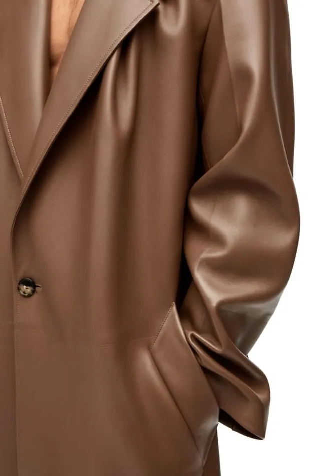 Loewe Pleated Coat In Nappa Lambskin Mud Men Coats and Outerwear