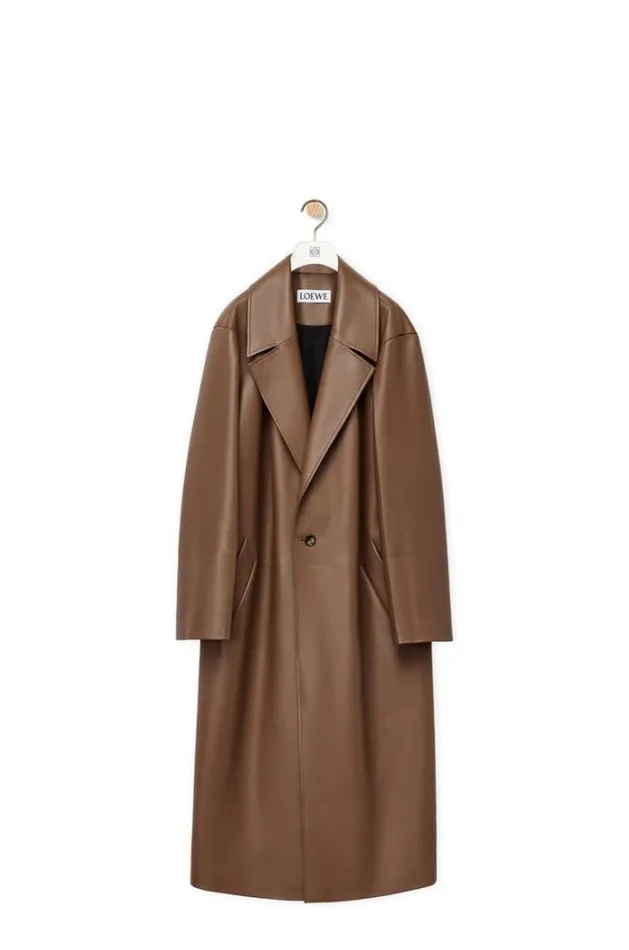Loewe Pleated Coat In Nappa Lambskin Mud Men Coats and Outerwear