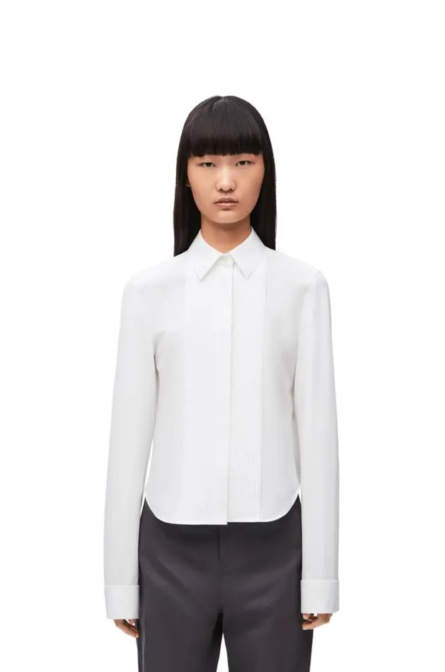 Loewe Pleated Shirt In Cotton Optic White Women Blouses and Tops