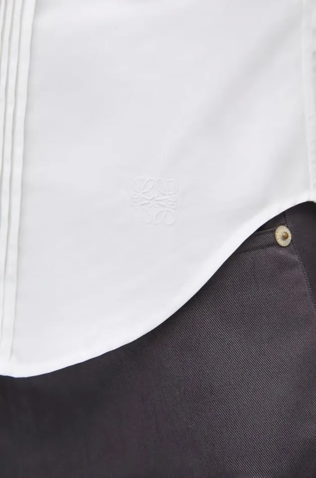 Loewe Pleated Shirt In Cotton Optic White Women Blouses and Tops