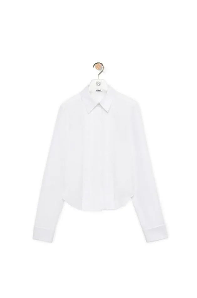 Loewe Pleated Shirt In Cotton Optic White Women Blouses and Tops