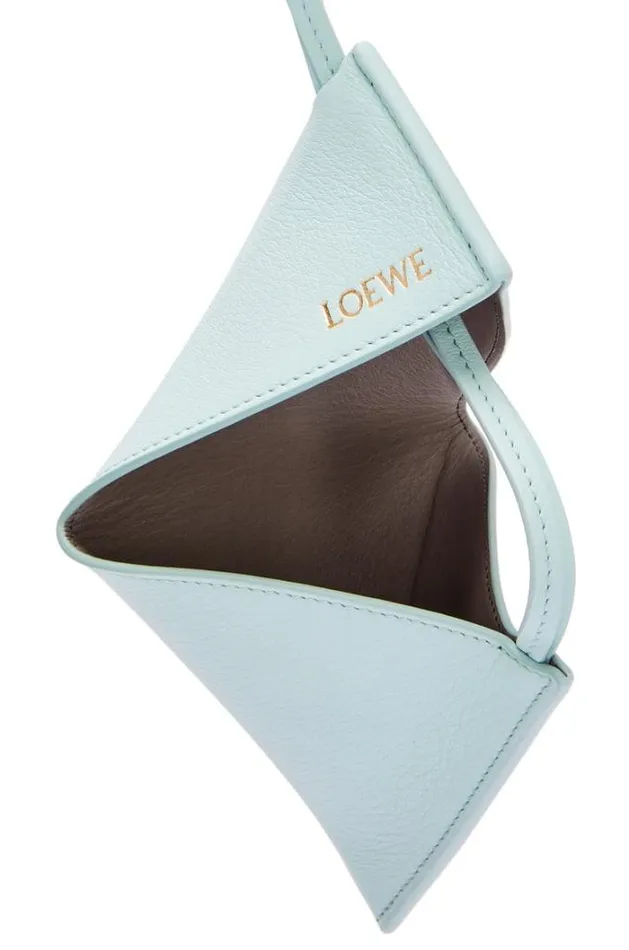 Loewe Puzzle Fold Charm In Classic Calfskin Blue Icebergpearl Grey Women Bag Charms and Keyrings