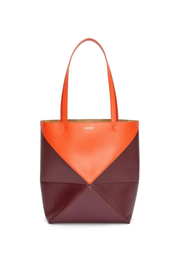Loewe Puzzle Fold Tote In Shiny Calfskin Vivid Orangeburgundy Women Tote and Top Handle Bags Loewe Puzzle Fold Tote In Shiny Calfskin Vivid Orangeburgundy Women Tote and Top Handle Bags