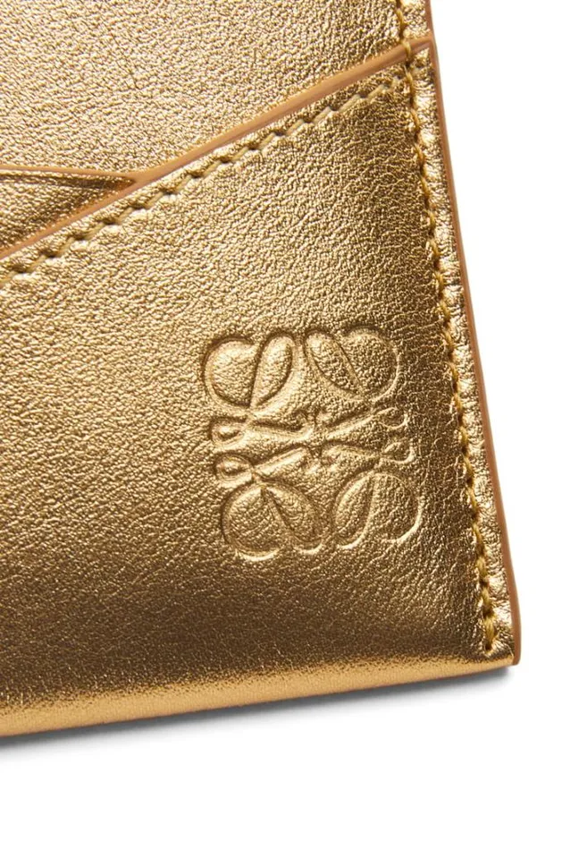 Loewe Puzzle Plain Cardholder In Metallic Calfskin Goldoak Women Cardholders and Coin Purses