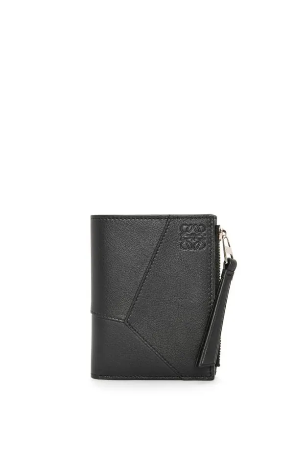 Loewe Puzzle Slim Compact Wallet In Classic Calfskin Black Men Wallets