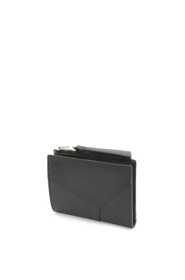 Loewe Puzzle Slim Compact Wallet In Classic Calfskin Black Men Wallets