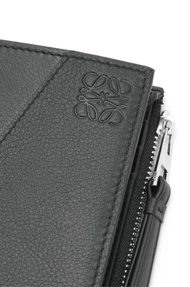 Loewe Puzzle Slim Compact Wallet In Classic Calfskin Black Men Wallets