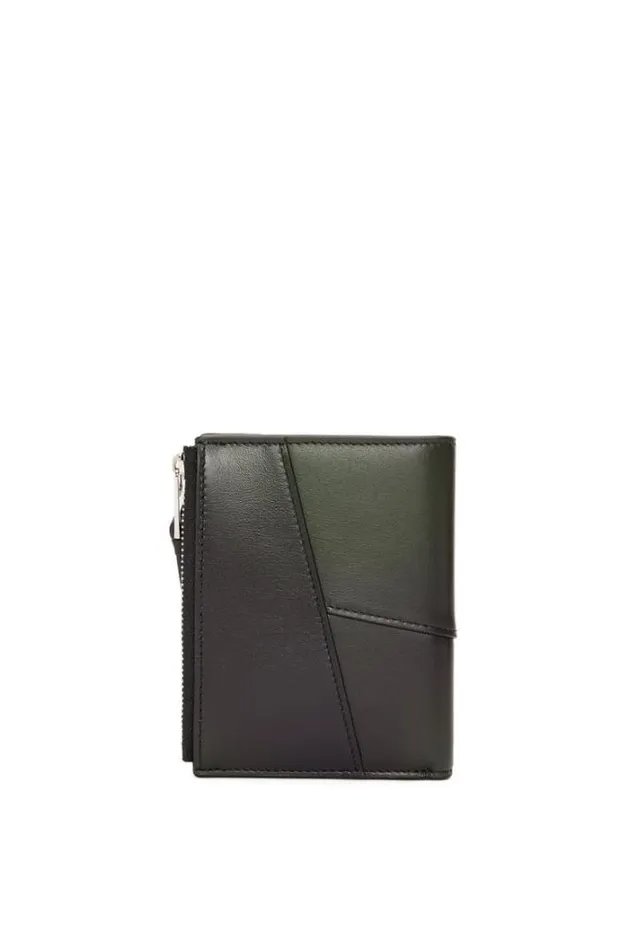 Loewe Puzzle Slim Compact Wallet In Silk Calfskin Bottle Green Men Wallets