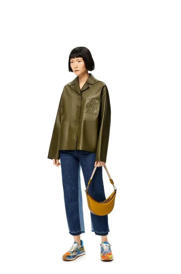 Loewe Pyjama Blouse In Nappa Lambskin Dark Khaki Green Women Blouses and Tops