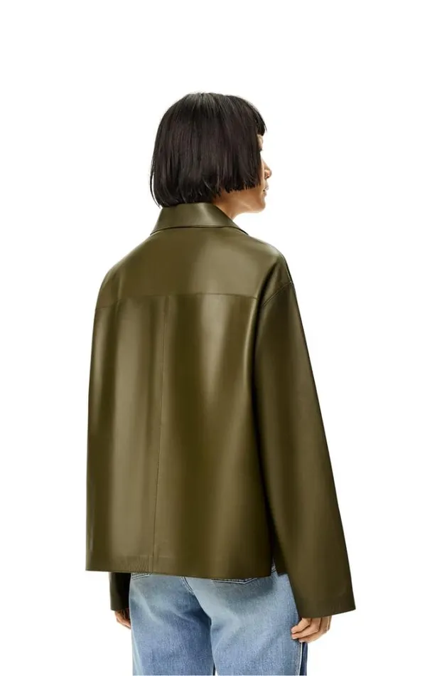 Loewe Pyjama Blouse In Nappa Lambskin Dark Khaki Green Women Blouses and Tops