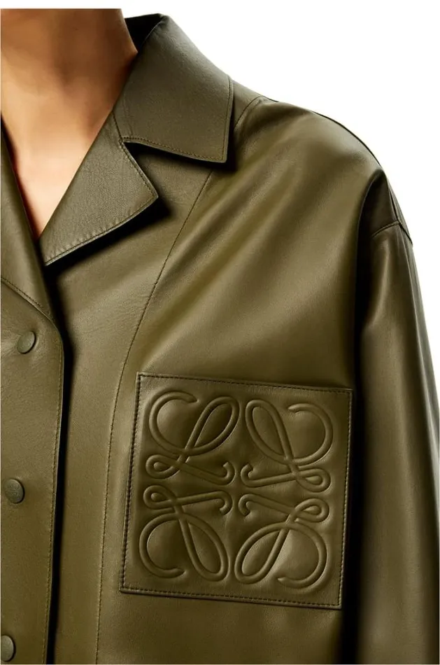 Loewe Pyjama Blouse In Nappa Lambskin Dark Khaki Green Women Blouses and Tops