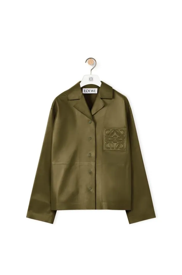 Loewe Pyjama Blouse In Nappa Lambskin Dark Khaki Green Women Blouses and Tops