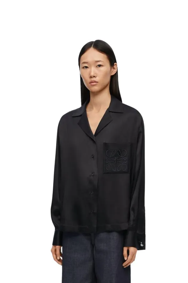 Loewe Pyjama Blouse In Silk Black Women Blouses and Tops