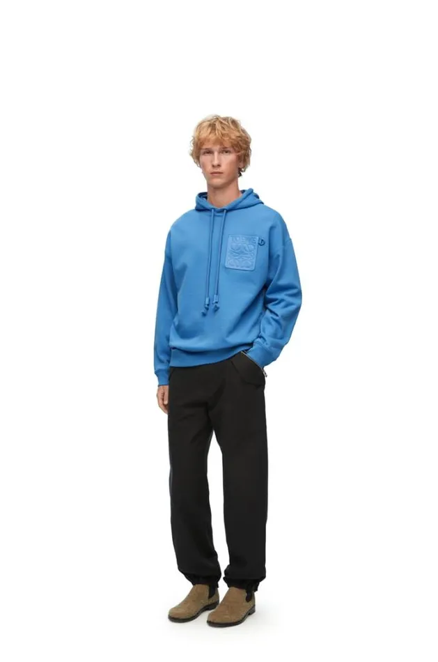 Loewe Relaxed Fit Hoodie In Cotton Riviera Blue Men Sweatshirts