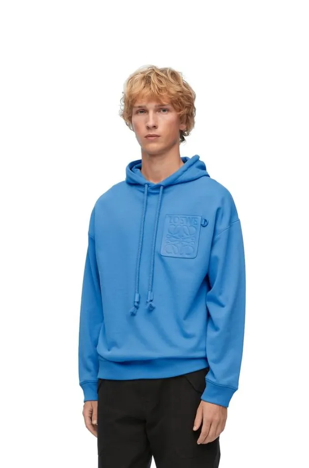 Loewe Relaxed Fit Hoodie In Cotton Riviera Blue Men Sweatshirts